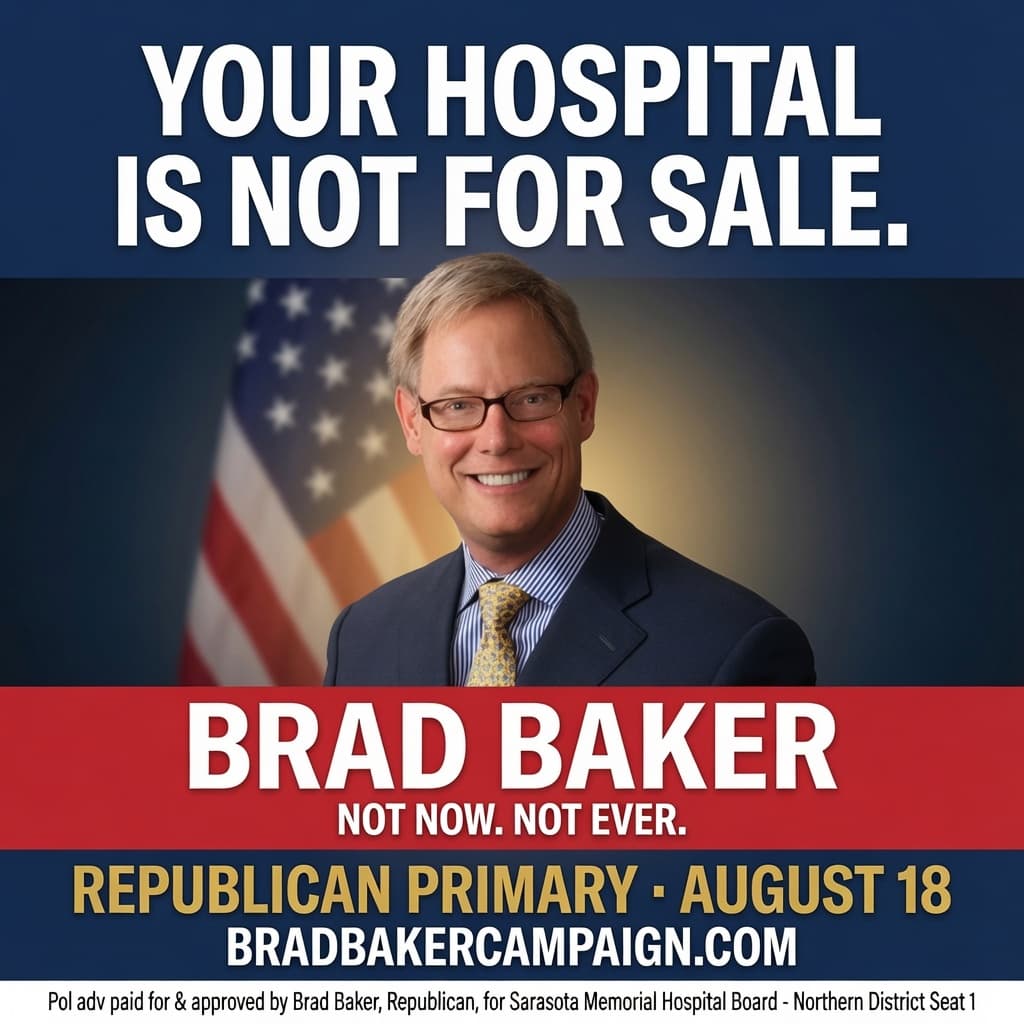 Brad Baker — Your hospital is not for sale. Republican Primary August 18.